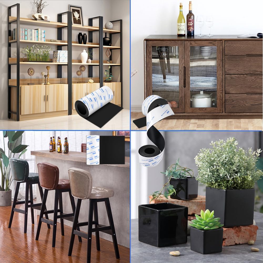 Felt Strips with Adhesive Backing, Felt Tape with Adhesive Backing, Felt Furniture Strips 2 Pack Roll 1/2x 60 Inches Black, Felt Strips for Furniture