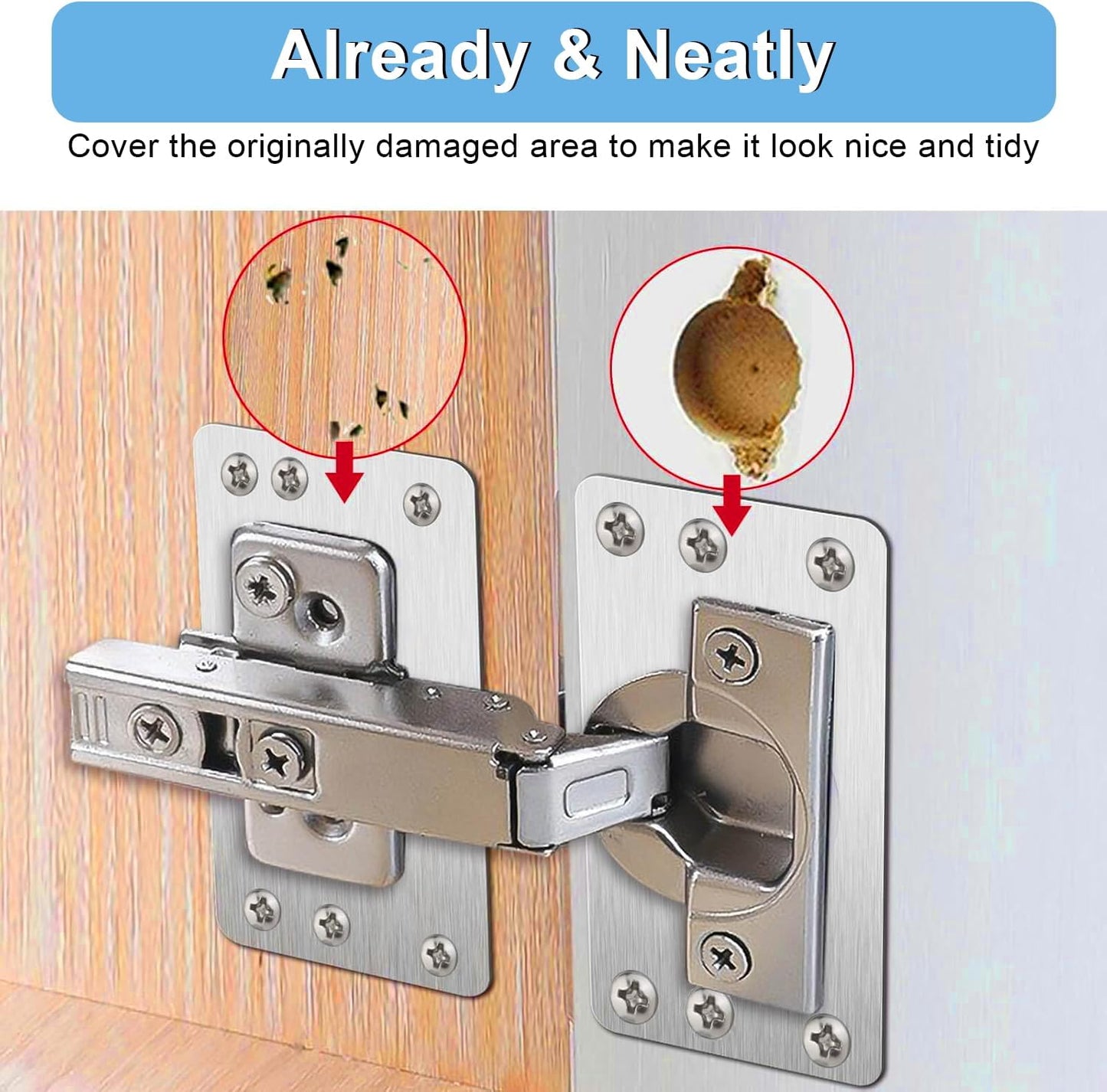 Hinge Repair Plate,10PCS Cabinet Hinge Repair Plate with Customized Screws,Stainless Steel Kitchen Cupboard Door Hinge Repair Brackets with Holes for Kitchen Cupboards Door