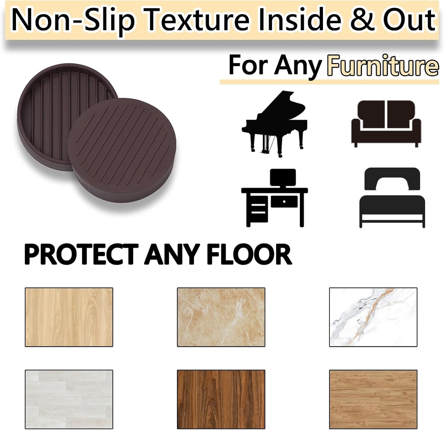 Jayen Rubber Furniture Caster Cups, Non-Slip Round Furniture Pads, 1.5" | Inner & Outer Anti-Slip Texture Helps Keep Beds and Couches from Sliding While Protecting Hardwood, Tile & Other Floors