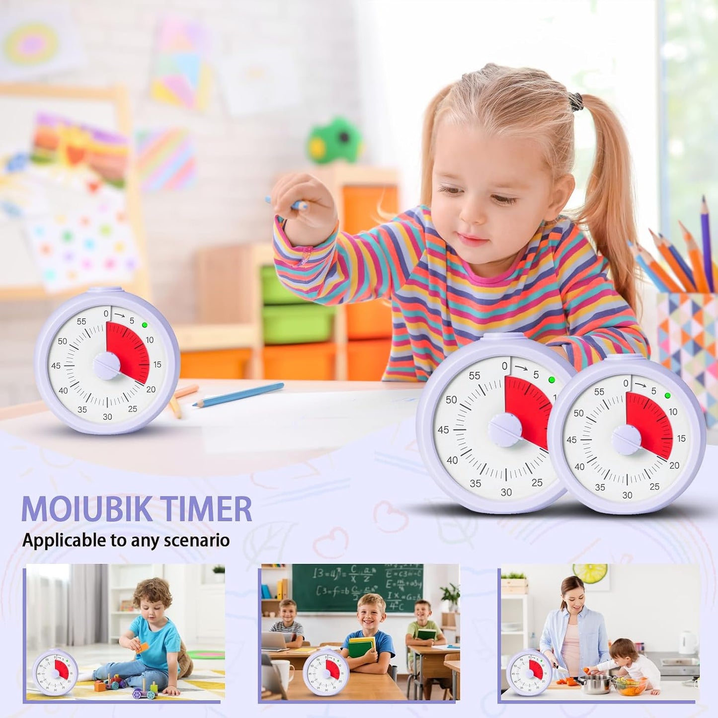 Visual Timer for Kids 60 Minute Countdown Timer Rainbow Disk Desk Timer Clock for Classroom Study Office Kitchen with Silent Operation (Purple)
