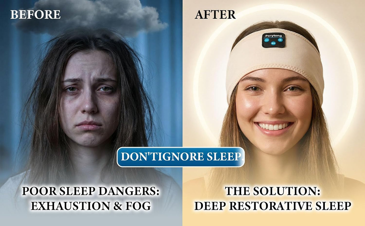 Perytong Sleep Headphones Bluetooth 5.4 Headband, Wireless Sleep Headphones with Ultra-Thin HD Stereo Speakers for Side Sleepers, Soft & Sweat Resistant Sport Headband for Yoga Travel Workout