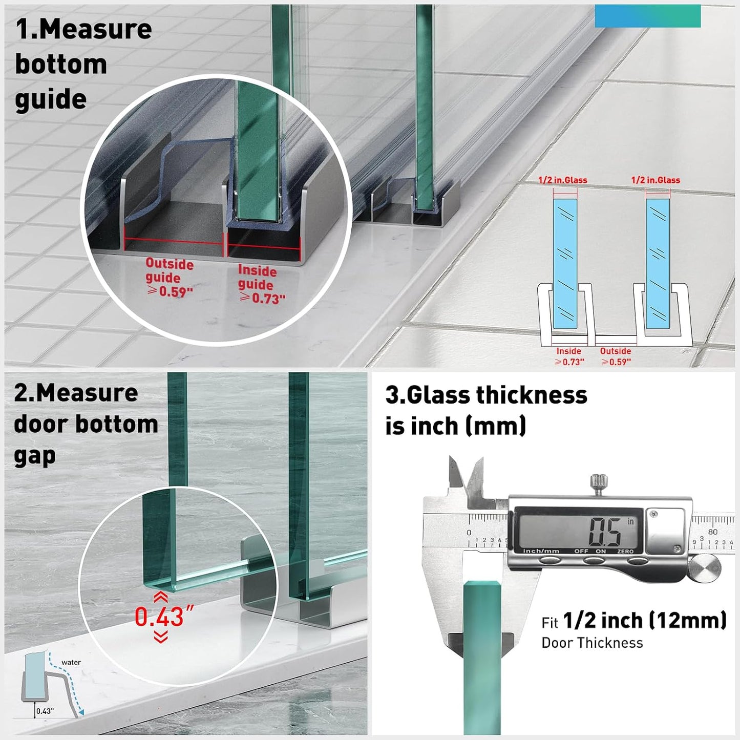 Sliding Shower Door Bottom Seal,2 PCS 3/8" x 36" | Sliding Shower Door Sweep for 3/8Inch Glass, Frameless Glass Door Seal Strip Stop Shower Leaks and Create a Water Barrier