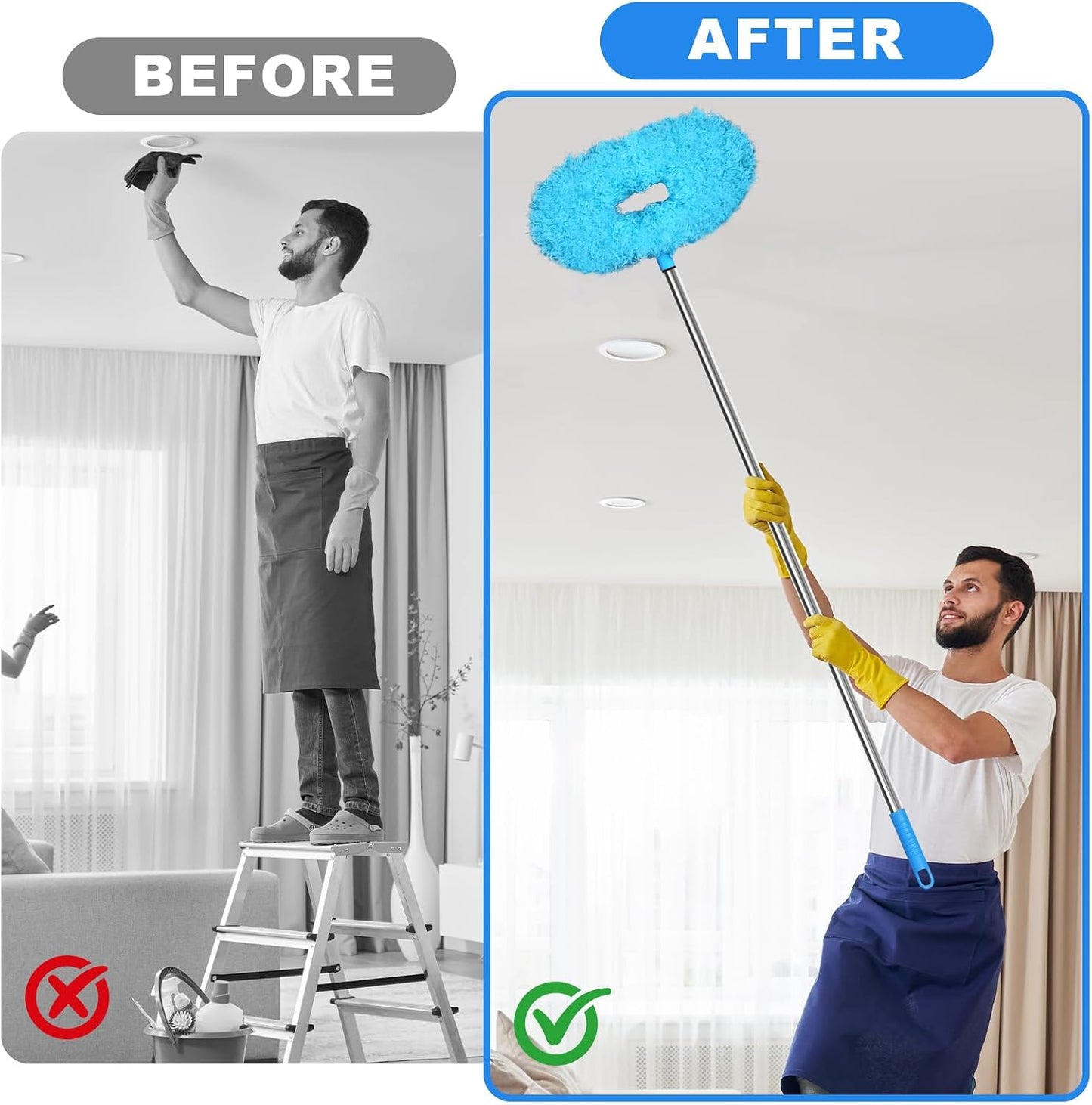Storystore Ceiling Fan Cleaner Duster, Adjustable Microfiber Duster | 4.2FT Fan Cleaner with 13-50" Pole for Cleaning Fan Blades, Cobwebs, Walls, Doors and Windows, Brush for Dust Removal