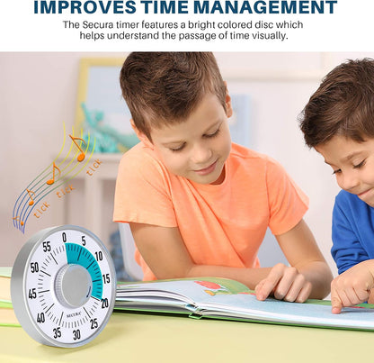 Secura 60-Minute Rainbow Visual Timer 6-Inch Mechanical Countdown Timers for Teaching, Meeting, Cooking, Working - Timer for Kids with Magnetic Backing (Black)