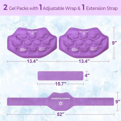 KingPavonini Extra Large Ice Pack for Back Pain Relief, 2 Gel Packs, Blue | 35-Min Long-Lasting & Instant Pain Relief, Leakproof Back Ice Pack, Extension Strap, Hot Cold Therapy, Skin-Safe Lycra Fabric