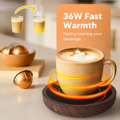 Coffee Mug Warmer for Desk, 36W Fast Heating, Keep Every Sip Warm | 3 Temperature Settings, 4-Hour Auto Shut Off, Elegant Wood Design for Coffee, Tea & Milk, Perfect Office Coffee Companion