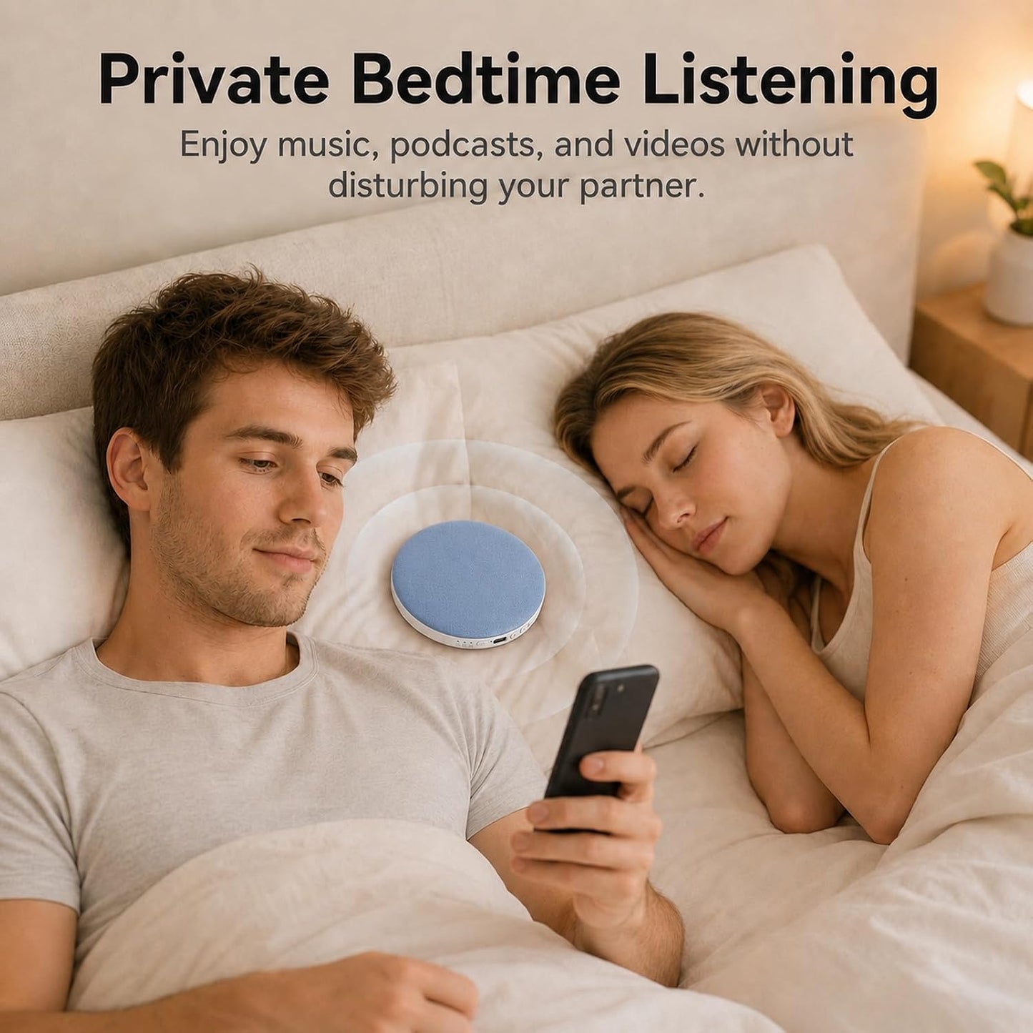 Pillow Speaker for Sleeping, Headphone-Free Mini Bluetooth Speaker Under Pillow, White Noise Sound Machine with Pink Noise, Auto-Off Timer for Side Sleeper