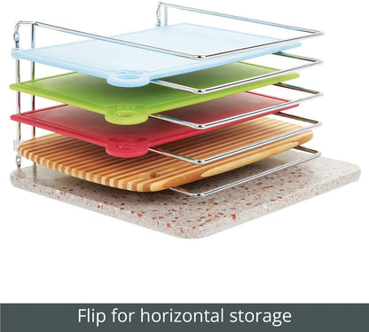mDesign X-Large Steel Storage Tray Organizer Rack for Kitchen Cabinet - Divided Holder with 5 Slots for Skillets, Frying Pan, Pot Lids, Cutting Board, Baking Sheets - Concerto Collection - White