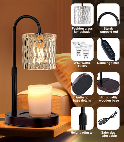 Candle Warmer Lamp Electric Timer: Dimmable Candles Warming Lamps - Height Adjustable Burner Jar - No Flame Scented Melts Wax - All Candle Jars Home Decor Table Light
