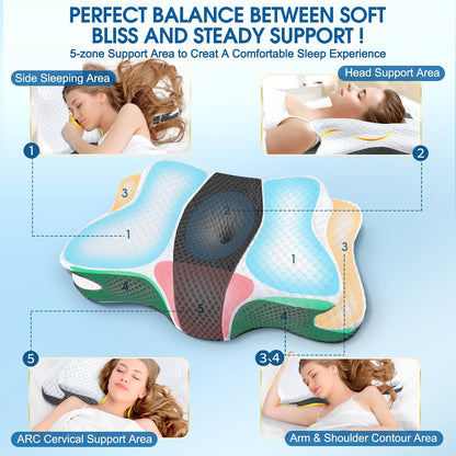 CHxxy Memory Foam Pillows, Cervical Pillow for Neck & Shoulder Pain Relief | Ergonomic Contour Bed Pillow, Soft for Side Sleep Stomach Sleeping and Back Sleeper-Queen Size&Grey