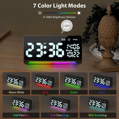 Samshow 120db Super Loud Alarm Clock for Heavy Sleepers Adults | 15 Wake Up Sounds, 7 Color Night Light, Dynamic RGB Color, Adjustable Brightness, Snooze, DST, Large LED Display