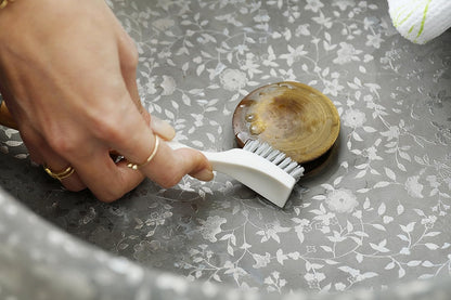 Full Circle Every-Crevice Detail Brush for Grout, White | Tough bristles & a sustainable bamboo handle reach deep into crevices, showers & grout
