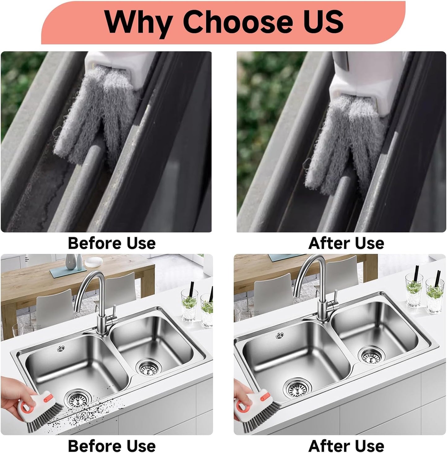 2 Pcs 2 in 1 Window Track Cleaner, Groove Cleaning Brush | Effective window sill cleaner for sliding door tracks and glass door grooves, home, bathroom, kitchen, and narrow crevices