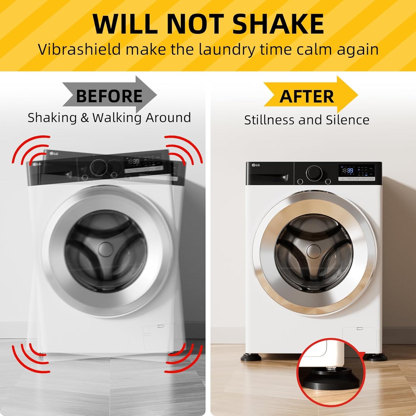 Anti Vibration Pads for Washing Machine 4 Pack, with Powerful Sucker Anti Vibration Pads Vibration Absorber,Washer and Dryer Stand, Noise Cancellation, Silicone Anti Slip Muffling Mat