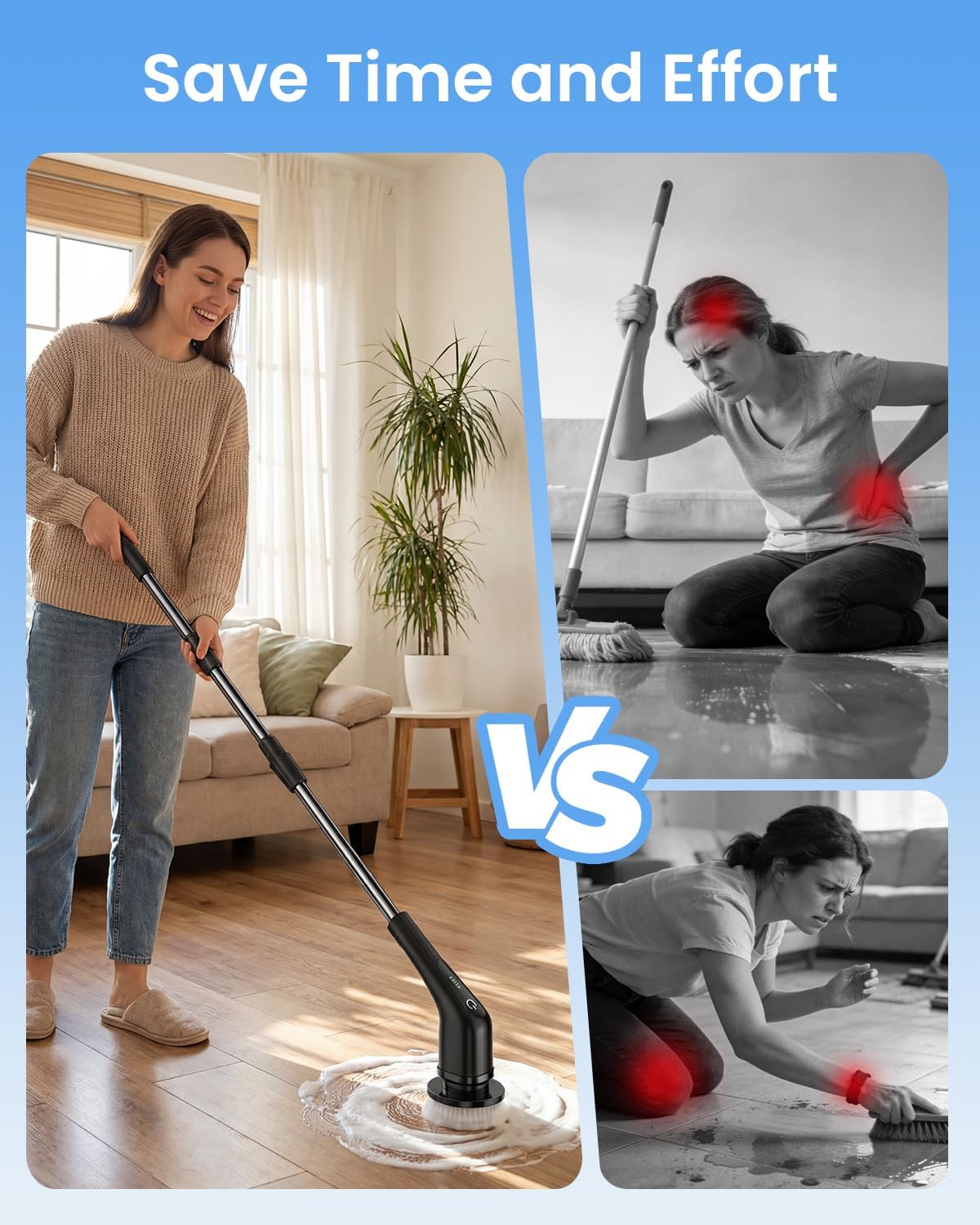 Leebein Electric Spin Scrubber, Cordless Cleaning Brush with 8 Replaceable Brush Heads, Tub and Floor Tile 360 Power Scrubber Dual Speed with Adjustable & Detachable Handle for Bathroom Kitchen Car
