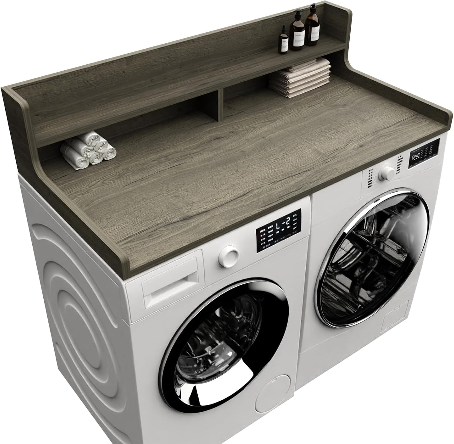 Washer Dryer Countertop, 54" x 27.55" 2-Tier Washer Dryer Topper with Edge, for Laundry Room Organization Oak