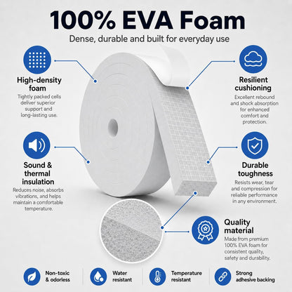 33FT EVA Foam Weather Stripping Door Seal, Self-Adhesive Weatherstrip AC Foam Tape for Door Frame, Window Gaps, Soundproof Insulation
