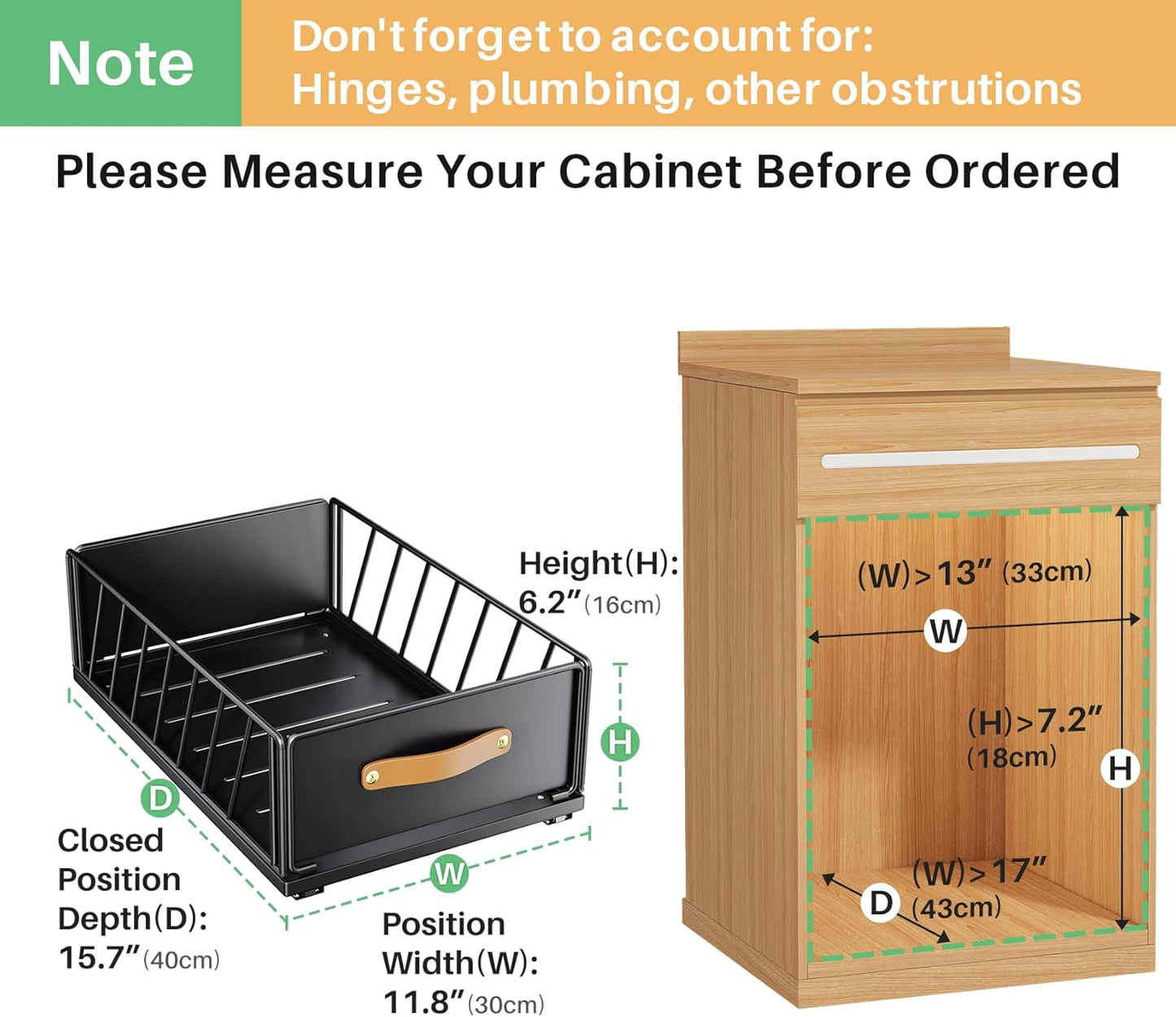 Pull out Cabinet Organizer,Heavy Duty Slide out Pantry Shelves Drawer Storage with Adhesive Nano Film,Sliding Mesh Cabinet Basket with Handle for Kitchen, Bathroom, Home, 11.8"W X 15.7"D X6.2"H,Black