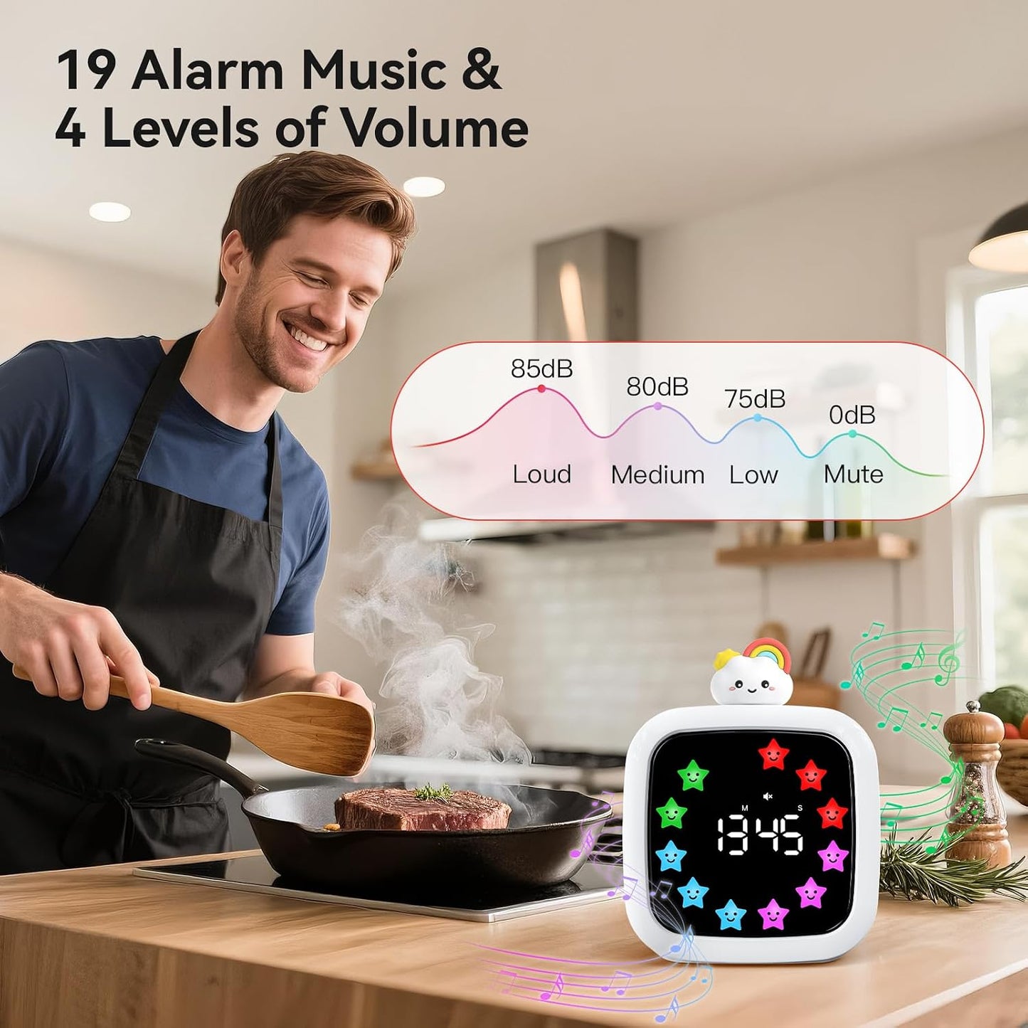 Yunbaoit Digital Visual Timer for Kids, 99-Minute Countdown, Rechargeable | 19 Music Alarm, Pause Function, 9 Optional DIY Color Planet Display, Robot Doll, for Study, Homeschool, Kitchen