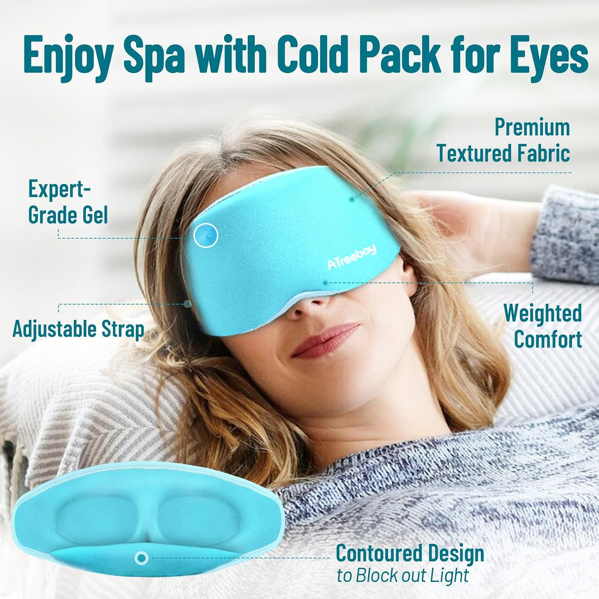 Cooling Eye Mask, Cold Eye Mask for Puffiness, Reusable Ice Eye Masks for Dark Circles And Puffy Eyes, Relieve Your Migraines and Headaches with Gel Eye Masks Therapy, Long-Lasting Comfort, Light Blue