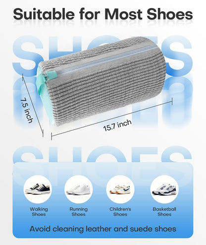 3-IN-1 Laundry & Shoe Washing Machine Bag : Laundry Shoe Bag for Washer & Dryer,Shoe Cleaning Bag for Sneakers,Tennis,Self-locking Zipper & Microfiber,Include 3 Laundry Bag & 2 Shoe Bag