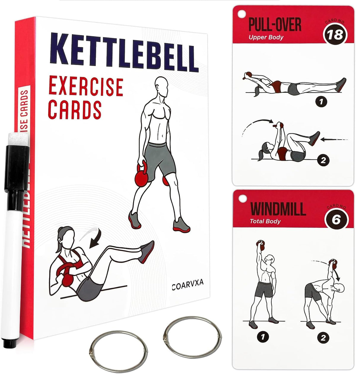 Bodyweight Workout Cards for Women & Men-50 Bodyweight Workout Cards，Includes 2 Rings& Dry-Erase for Easy Organization-Home, Gym or Studio (Bodyweight)