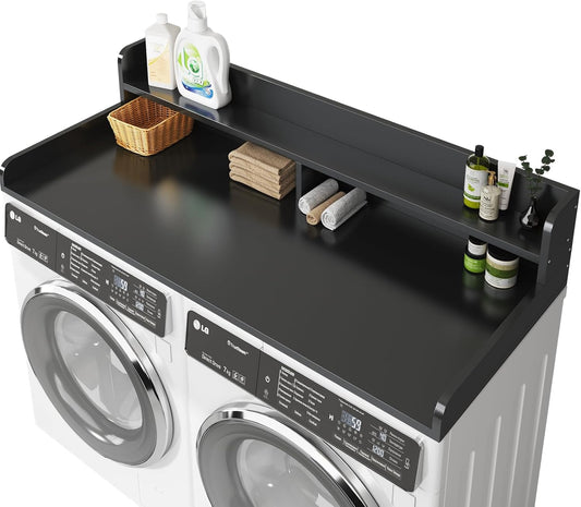 2-Tier Washer and Dryer Countertop with 2.75" H Guard,54" W x 27.5" D Laundry Countertop Cover with Non-Slip Pad,Large Space Laundry Topper for Folding Clothes Over Washer and Dryer-White