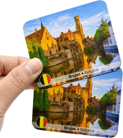 Menique Explore the World Memory Matching Game – Geography Game with 100 Photo Cards, 50 Countries, Flags & Landmarks – Travel Card Game with Educational Booklet, Ages 3+