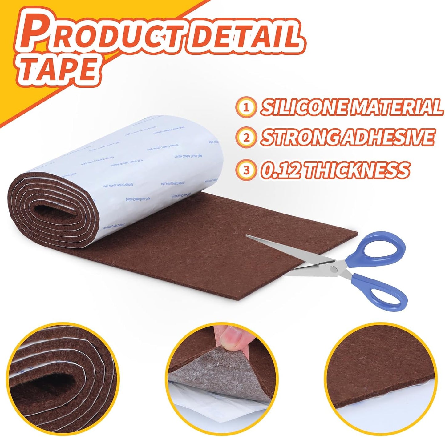 Felt Furniture Pads, 40 x 5 x 0.12 Inch Felt Strips | Non Slip Self Adhesive Cuttable Heavy Duty Felt Tape for Protecting Hardwood Floors Chair Wall Protector, Black