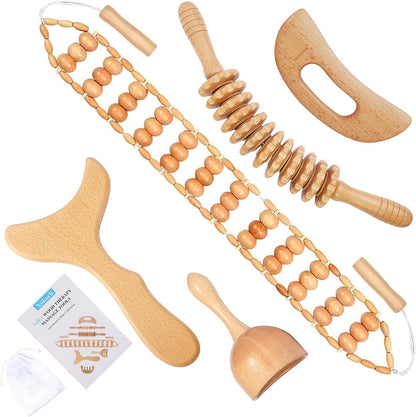 Xokocli 7-in-1 Wood Therapy Massage Tools Lymphatic Drainage Massager for Muscle Pain Relief | Maderoterapia Kit Body Sculpting Tools for Anti-Cellulite, Body Shaping