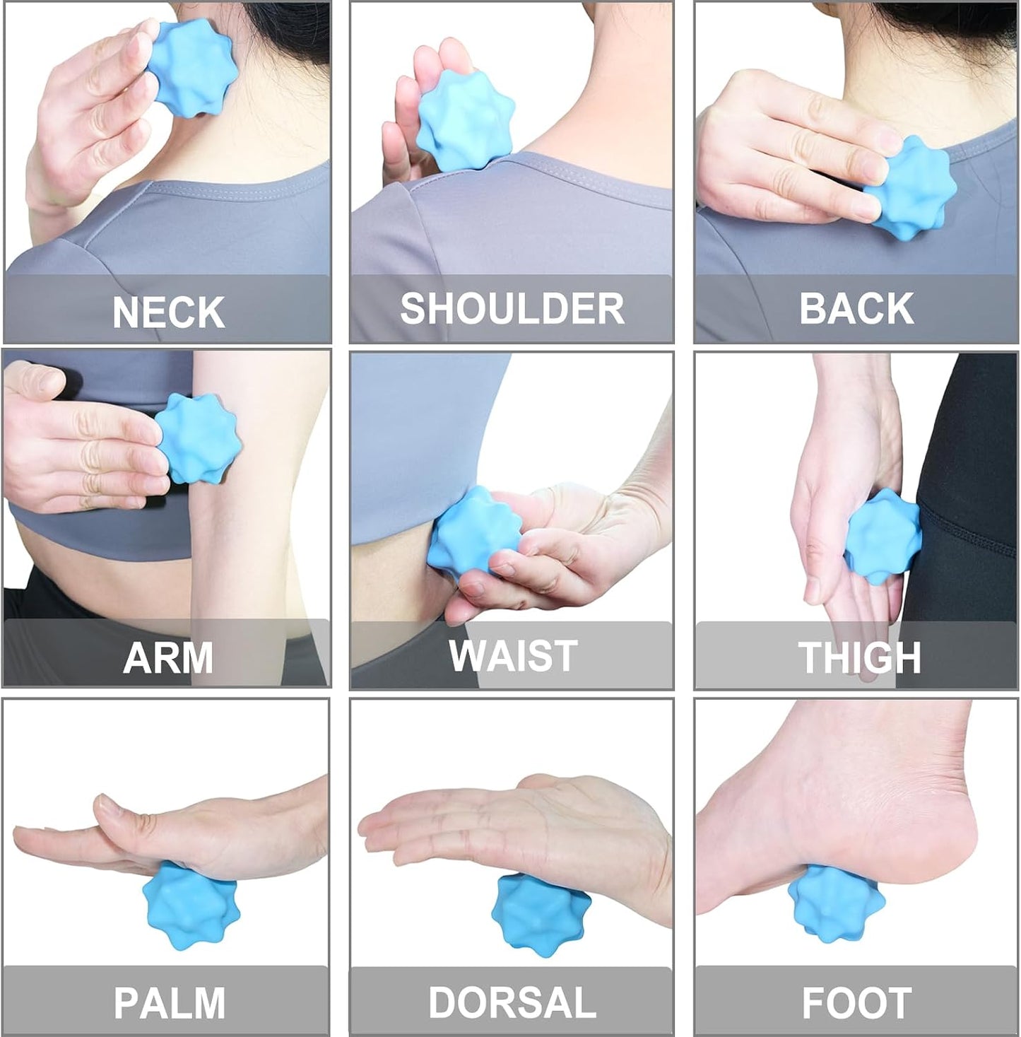Small Spiky Massage Ball Trigger Point Massage Tool 2.2"×2.1" Blue | Solid Bumpy Massager for Deep Tissue Myofascial Release Hand Foot Plantar Fasciitis Pain Relief Knots Acupoint Yoga Fitness