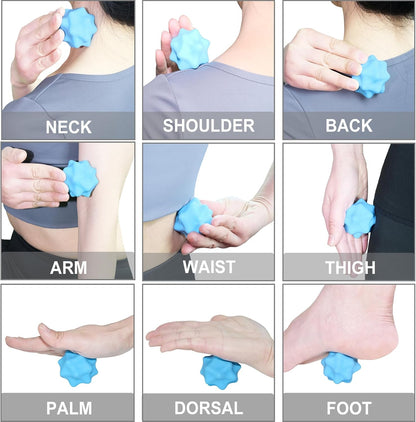 Small Spiky Massage Ball Trigger Point Massage Tool 2.2"×2.1" Blue | Solid Bumpy Massager for Deep Tissue Myofascial Release Hand Foot Plantar Fasciitis Pain Relief Knots Acupoint Yoga Fitness