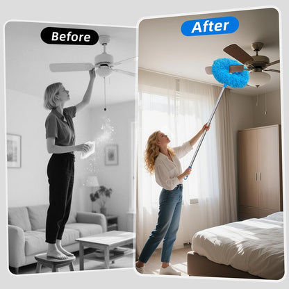 DRQ Ceiling Fan Cleaner Duster with 13-48 in Extension Pole, Blue | Detachable, Washable Microfiber Brush Head Is Reusable for Ceiling Fan Blades, Walls, Bookshelves, Door Tops and Window Tops