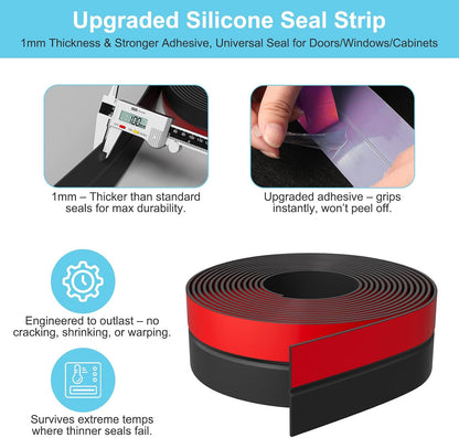 Elvone Weather Stripping Door Seal for Door Frames, 20 Ft x 1 in, Clear | Self-adhesive flexible silicone seal tape for door frame gaps and window gaps. block drafts, dust, and noise