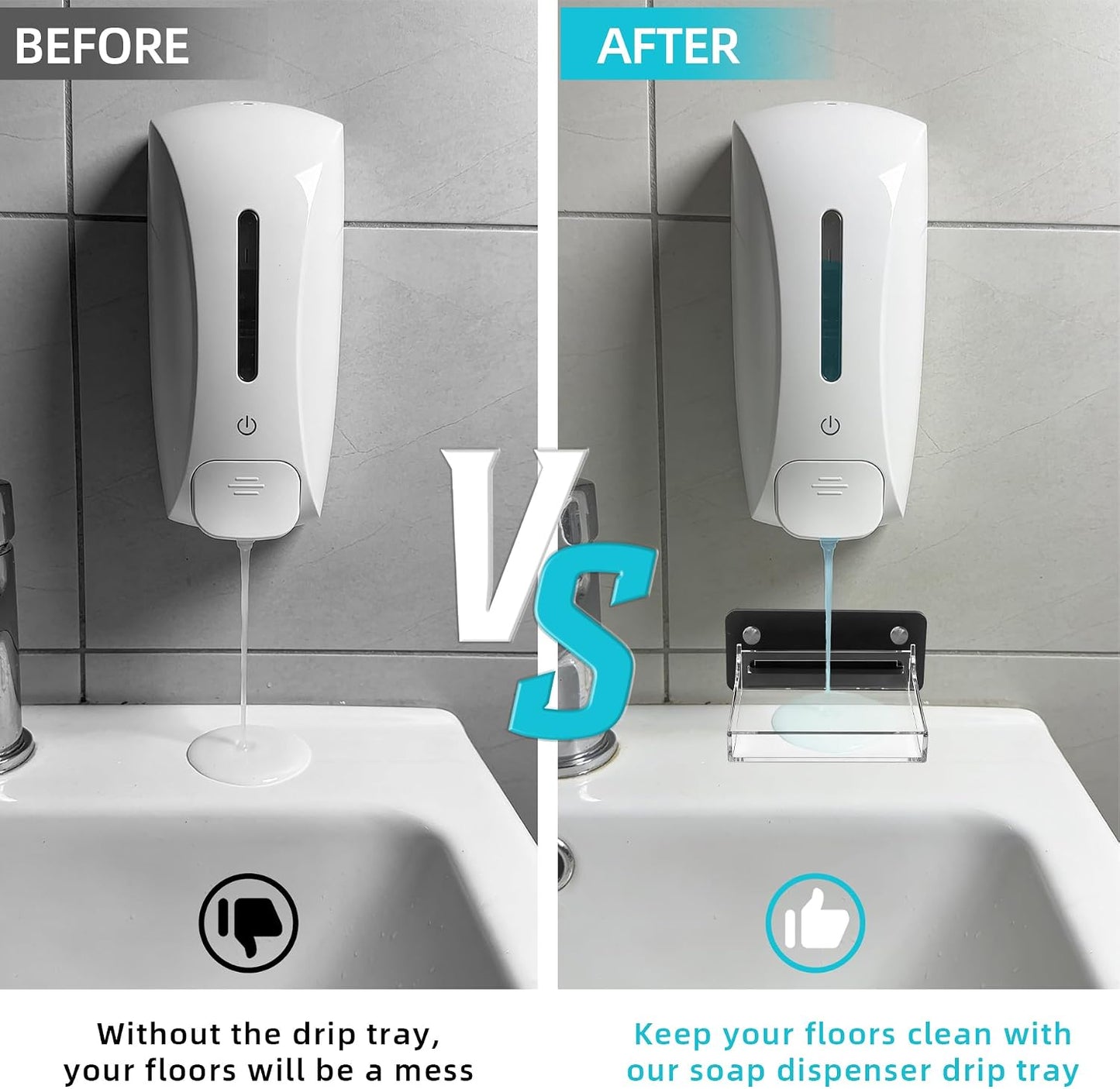 Acrylic Soap Dispenser Drip Tray Wall Mount Soap Dispenser Bracket, Laundry Detergent Drip Catcher Prevent Dripping, Detachable Easy to Clean, Clear