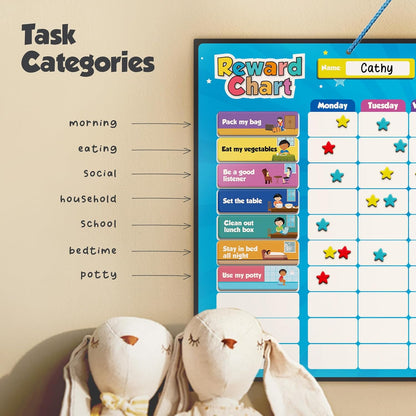 inamio Magnetic Kids Responsibility Reward Chart - Engaging 3D Stars & Chore Tasks - Behavior Chart for Home & School - Ideal for Ages 3-9, Multiple Kids