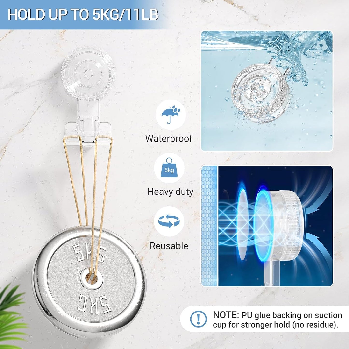 LUXEAR Suction Hooks, 2 Pack Razor Hooks Removable & Reusable | Shower Hook Damage-Free Powerful Suction Hanger for Towel Bathrobe Loofah Bathroom Kitchen Storage Hooks Weather Hanger