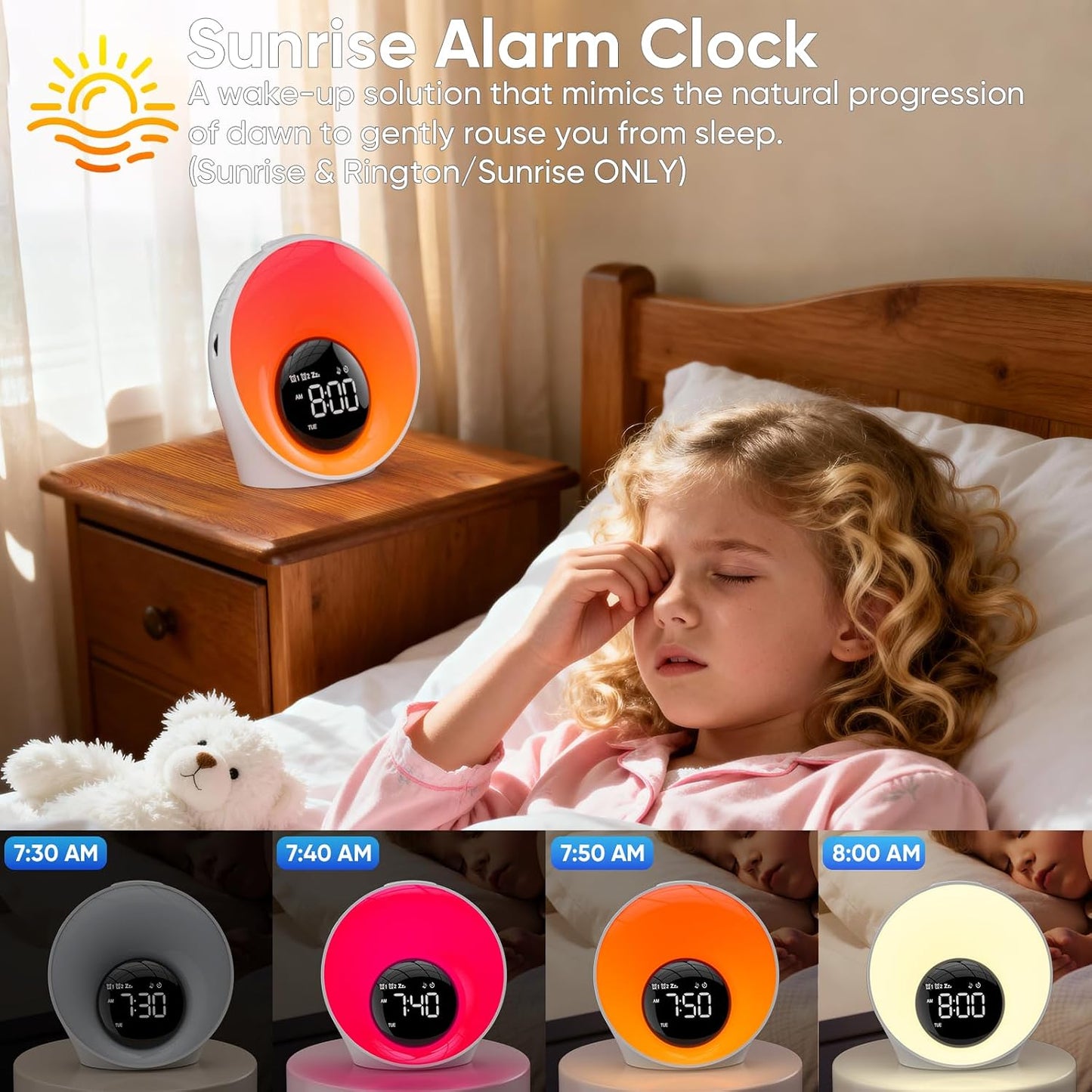 AFEXOA Sunrise Alarm Clock with Wake Up Light & White Noise Machine | 30 Soothing Sounds, 14 Colors Dimmable Nightlights, Digital Dual Alarm Clock for Bedroom/Heavy Sleepers/Adults/Kids