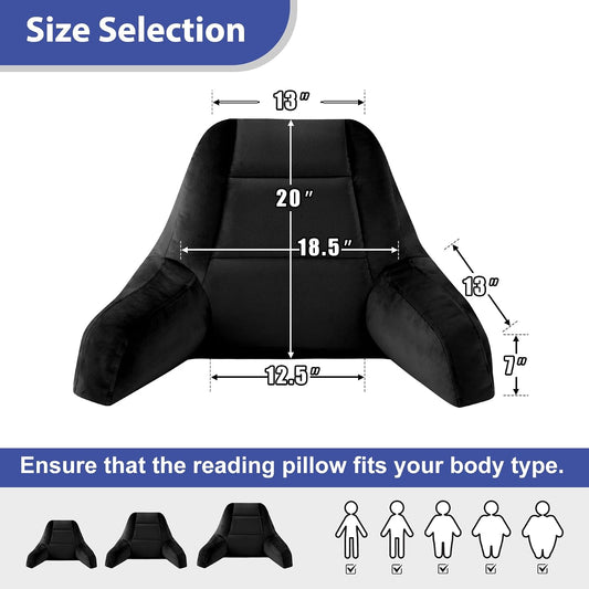 Back Pillow for Bed Sitting Up, Reading Pillows for Beds, Bed Pillow for Sitting up, Backrest Pillows with Arms for Adult, Filled with Shredded Memory Foam for Beds, Couch, Floor, Light Grey