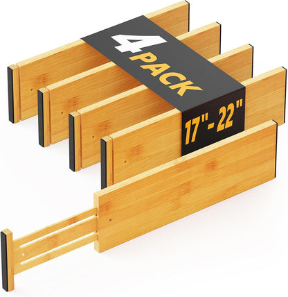 SpaceAid Bamboo 4 Pack Dresser Drawer Dividers, 4.65“ High Adjustable 12.5“-17” Drawer Organizers, Expandable Organization for Clothing, Clothes, Dressers, Black