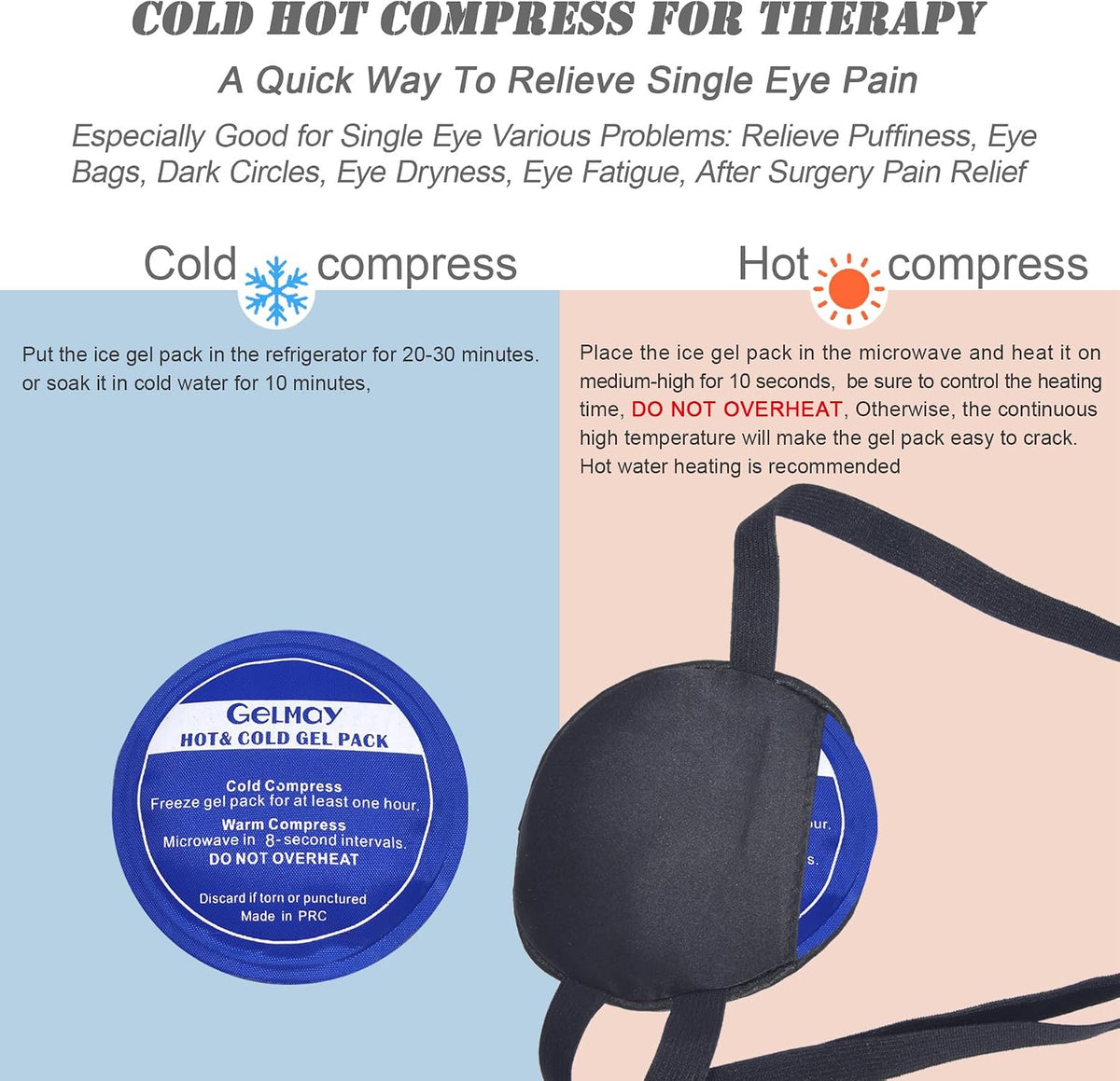 Cooling Eye Patches for Puffy Eyes, Pure Silk Ice Eye Patch, Single Eye Mask, Medical One Eye Cover Cold Hot Therapy Strabismus Lazy Eyes After Surgery Adult Kid Pirate Eyepatch (Black)