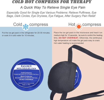 Cooling Eye Patches for Puffy Eyes, Pure Silk Ice Eye Patch, Single Eye Mask, Medical One Eye Cover Cold Hot Therapy Strabismus Lazy Eyes After Surgery Adult Kid Pirate Eyepatch (Black)