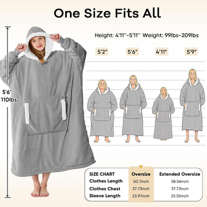 yescool Wearable Blanket Hoodie, Flannel Sherpa Fleece Blanket Sweatshirt for Adults Women Men,One Size Fits All - Colors B
