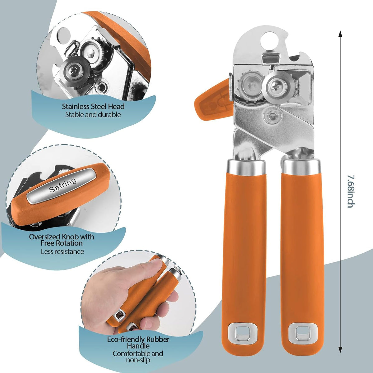 Safring Can Opener Manual, Heavy Duty Handheld Strong Can Opener with Soft Touch Handle, Sharp Blade Smooth Edge, Can Openers with Multifunctional Bottle Opener, Black
