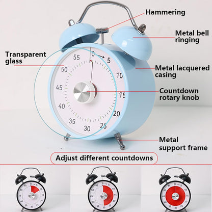 Visual Timer, 60 Minutes Analog Countdown Timer with Loud Double Bell Alarm, No Ticking Metal Time Management Table Clock for Kids Teacher School Classroom Cooking Kitchen Office ADHD (Blue)