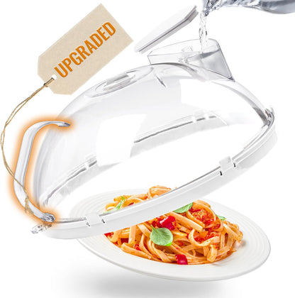Microwave Splatter Cover with Water Steamer, Integrated Handle, 10 Inch | Microwave Food Cover with Water Reservoir to Keep Food Moist, Kitchen Essentials Gadgets, House Warming Gifts New Home