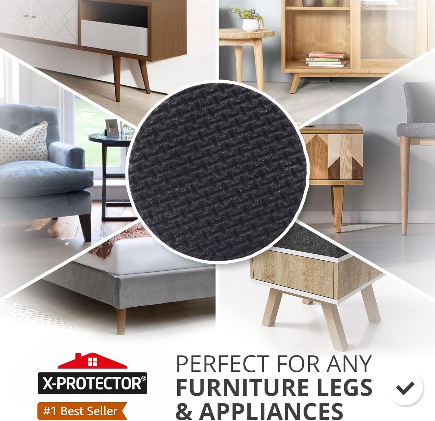 X-PROTECTOR Non Slip Furniture Pads – 12 Premium Furniture Grippers 3"! | Best Self Adhesive Rubber Feet Furniture Feet – Ideal Non Skid Furniture Pad Floor Protectors – Keep Furniture in Place!