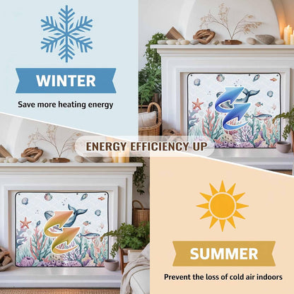Magnetic Fireplace Cover Turtle Coral Starfish Fireplace Screen Decorative Shell Ocean Marine Life Insulation Fireplace Blocker Save Energy Fireplace Draft Stopper Covers for Living Room 39x32 Inch