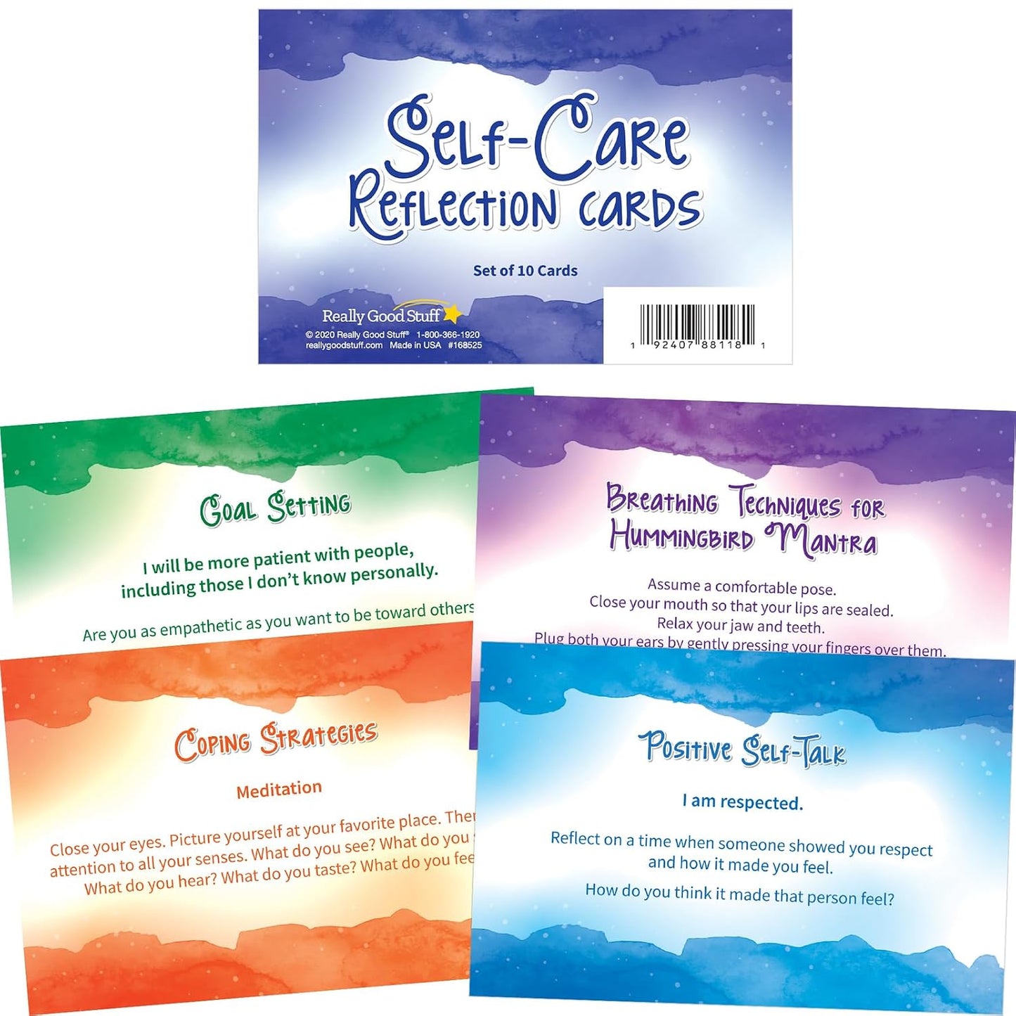 Really Good Stuff Self Care Reflection Cards-Mindful Thinking | Ages 11+, Grades 6+, Positive Affirmations, Meditation Techniques to Manage Emotions & Feelings for Kids & Adults