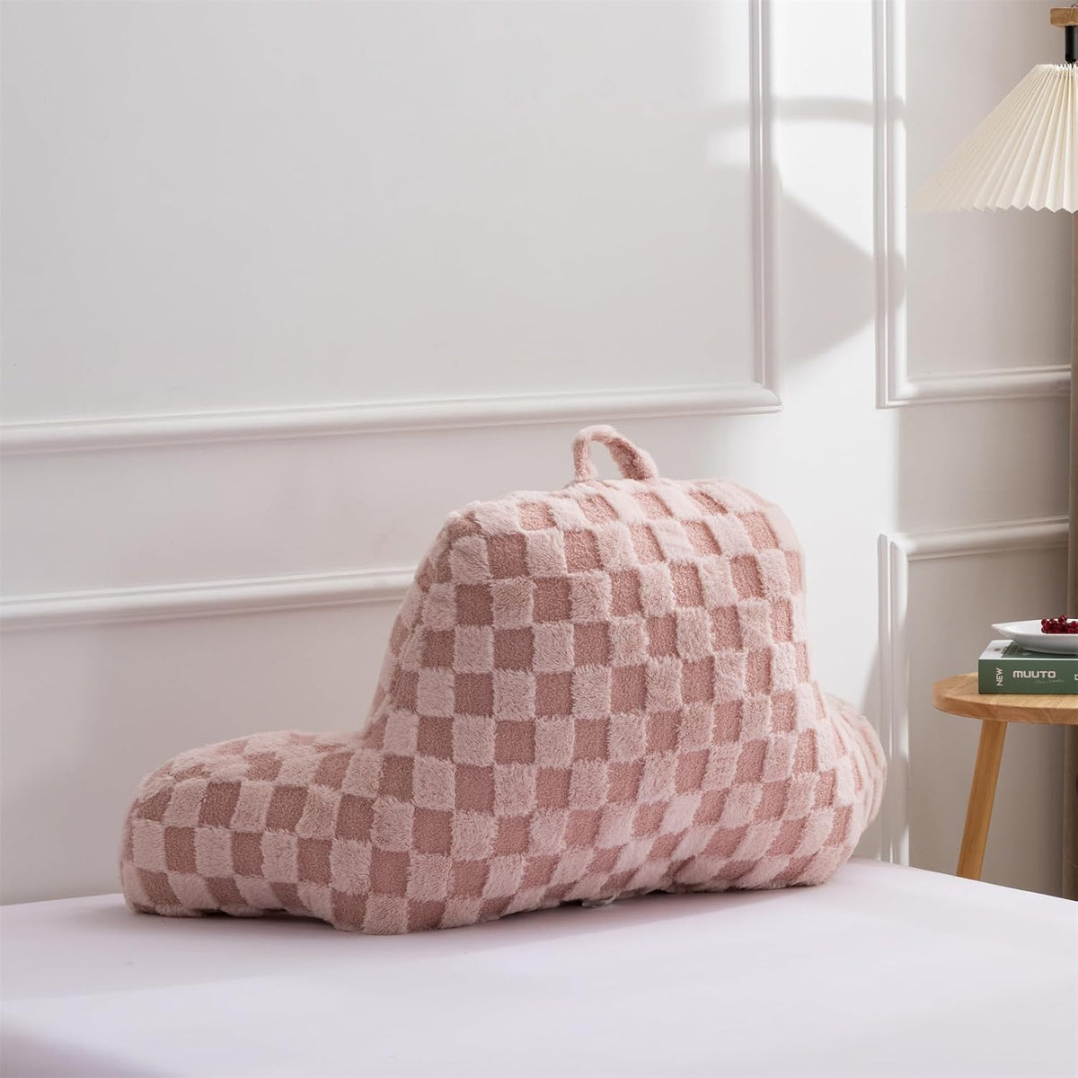Aimuan Reading Pillow Checkered Bed Rest Wedge Backrest Checkerboard Pillow with Arms Back Support for Sitting Up in Bed Cushion Incline Rest Sleeping Snoring Pillow (Beige,Large)
